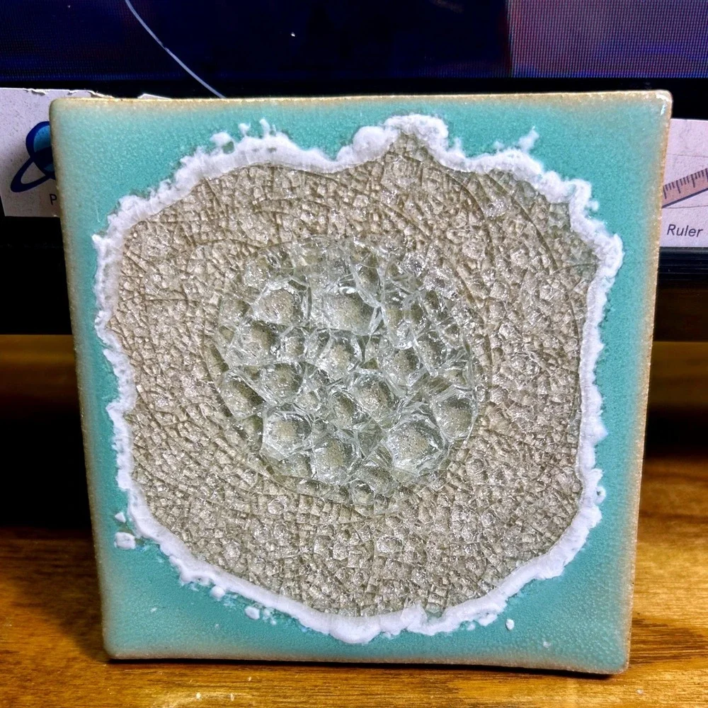 Dock 6 Ceramic Coasters 4x4 Turquoise Glass Geode Crackle Glaze Made USA Set 4